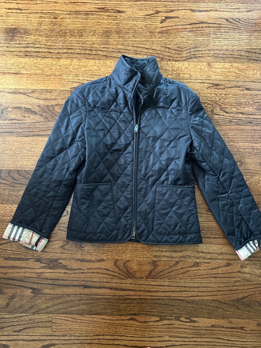 Burberry quilted Black Women's Zip Jacket with Check Cuff Detail